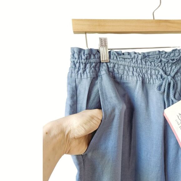 Salt Life Women's Linen Blend Elastic Waist Drawstring Pant Coastal Blue S NWT - Picture 8 of 12